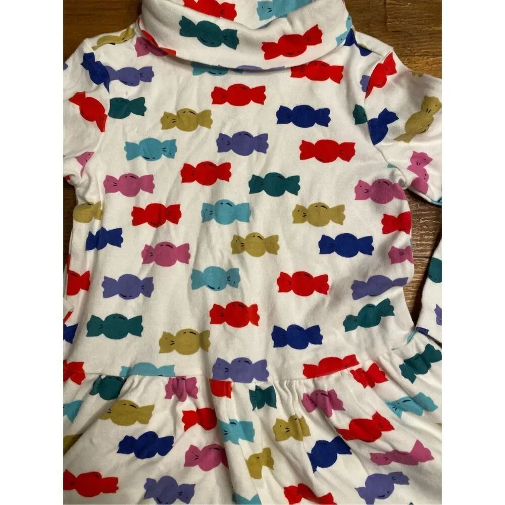 Hanna Andersson size 4 Long Sleeve Turtleneck Dress red white candy bonbon girls